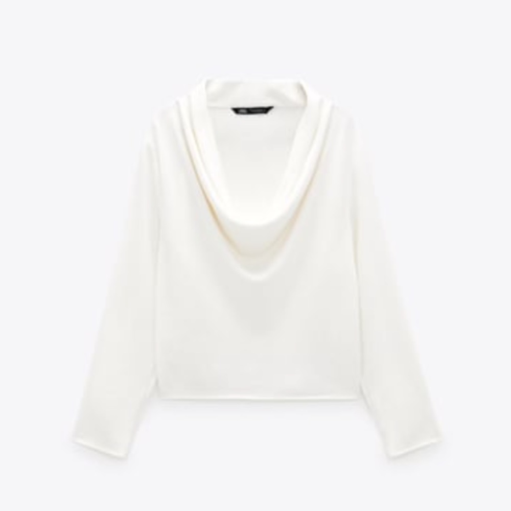 ZARA FLOWY NECKLINE BLOUSE CREAM - REF. 7484/056 XS Top